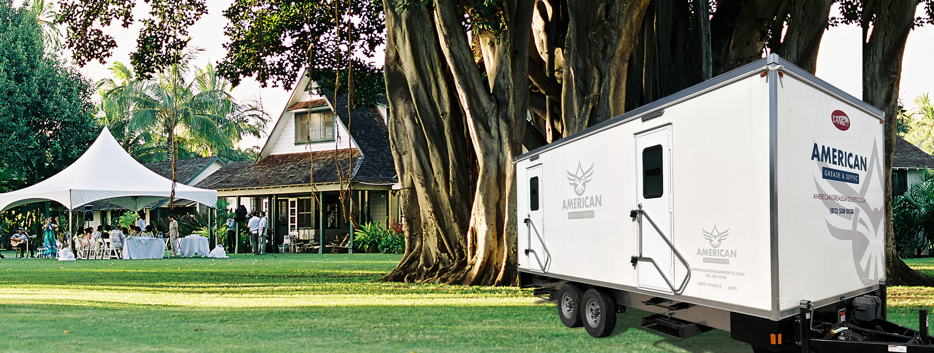 wedding outdoor trailer rental wide view